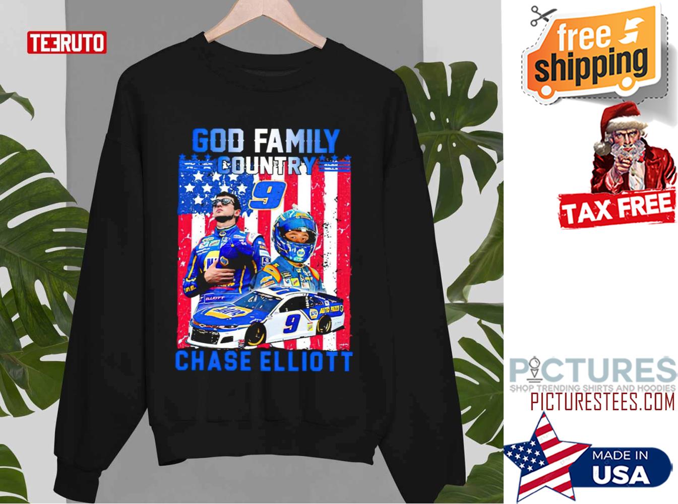 God Family Country Chase Elliott American Flag Sweater
