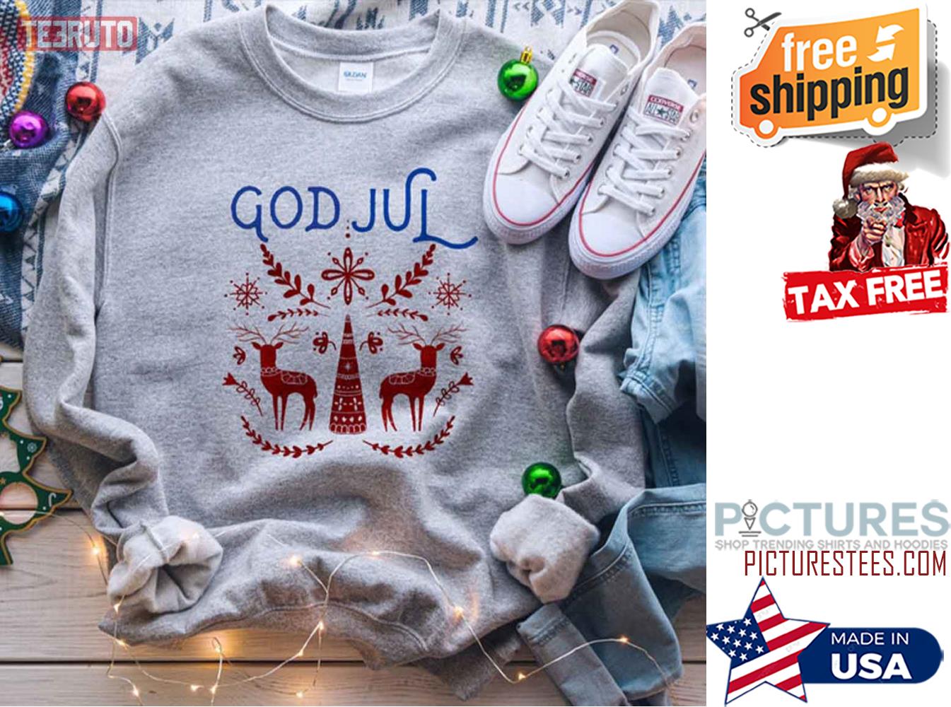 God Jul Merry Christmas Swedish Scandinavian Style Folk Art Sweatshirt