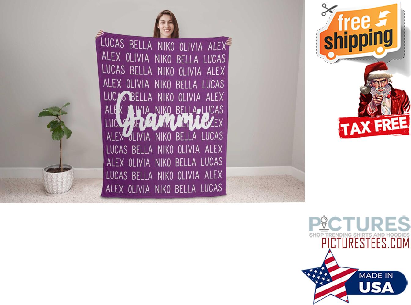 Grammie Blanket, Grammie Gift For Grandma From Granddaughter Grandkids Names, Fleece Blanket
