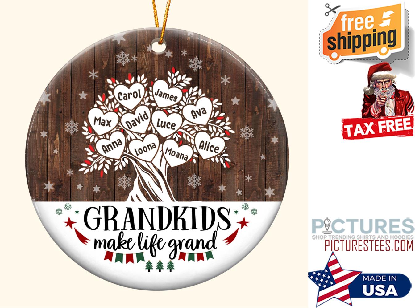 Grandkids Make Life Grand Personalized Ceramic Ornament