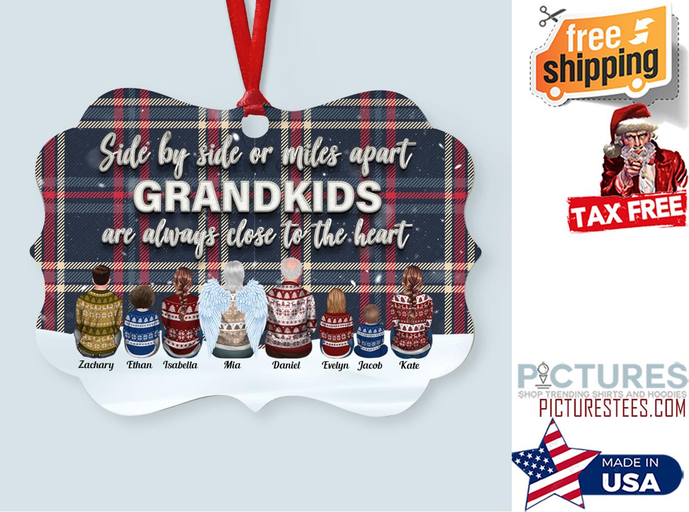 Grandparents And Grandkids Personalized Aluminum Ornament