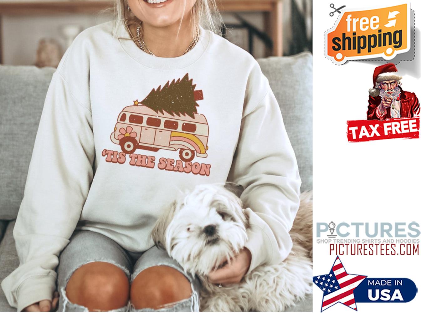 Groovy Christmas Png Sublimation Hippie Bus Sweatshirt