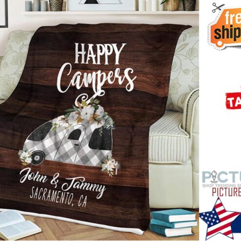 Happy Campers Camping Blanket, Personalized Motorhome Blanket, Custom RV Lover Blanket, Family Present, Happy Camper Gift Happy Camper Throw