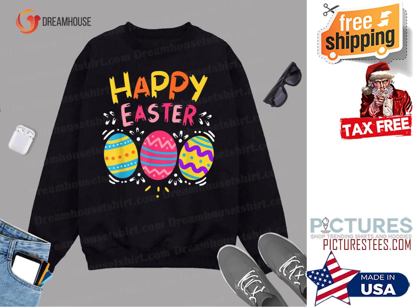 Happy Easter Day Colorful Egg Hunting Cute Shirt Sweatshirt
