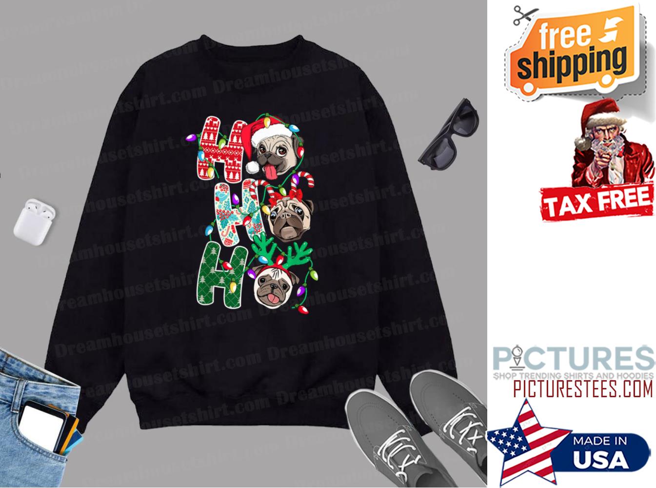 HoHoHo Pug Santa Hat Christmas Pitbull Christmas Pugmas Sweatshirt