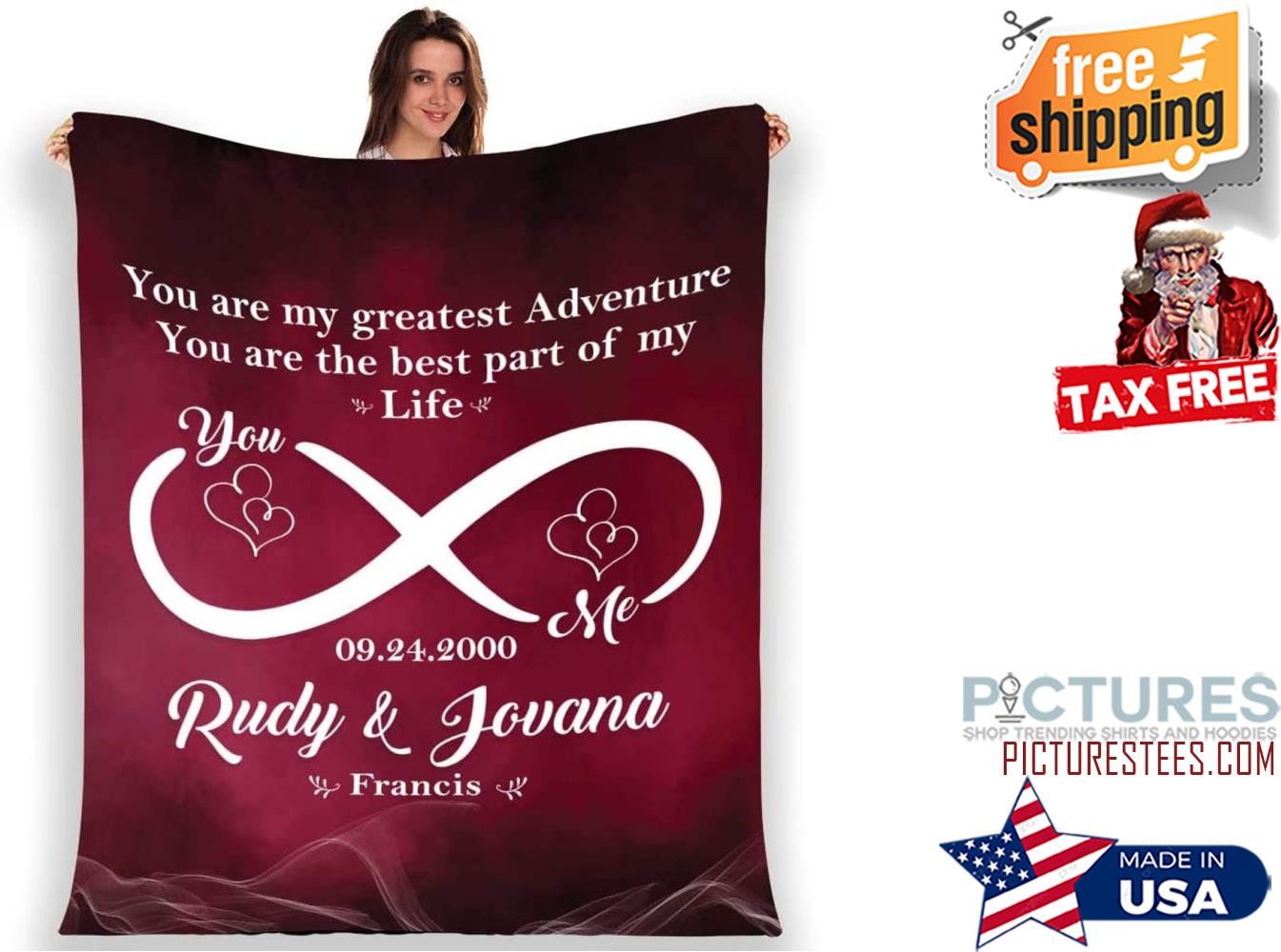 Infinite Love Customized Couple with Names and Date  Gift for Birthday, Wedding, Anniversary, Engagement Blanket