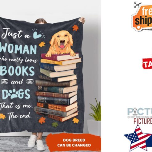 JUST A WOMAN OF BOOKS AND DOGS PERSONALIZED CUSTOM BLANKET