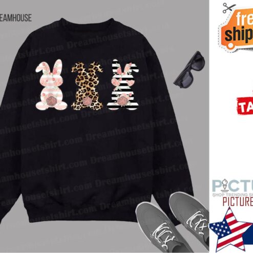 Leopard Easter Bunny Rabbit Trio Cute Easter shirt