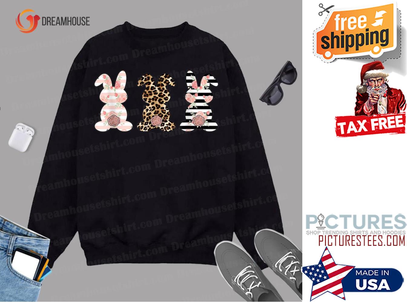 Leopard Easter Bunny Rabbit Trio Cute Easter Sweatshirt