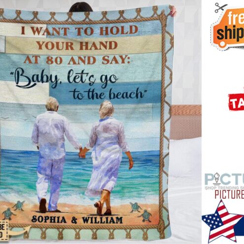Let s Go To The Beach, Old Couple, Couple Gift, Custom Blanket