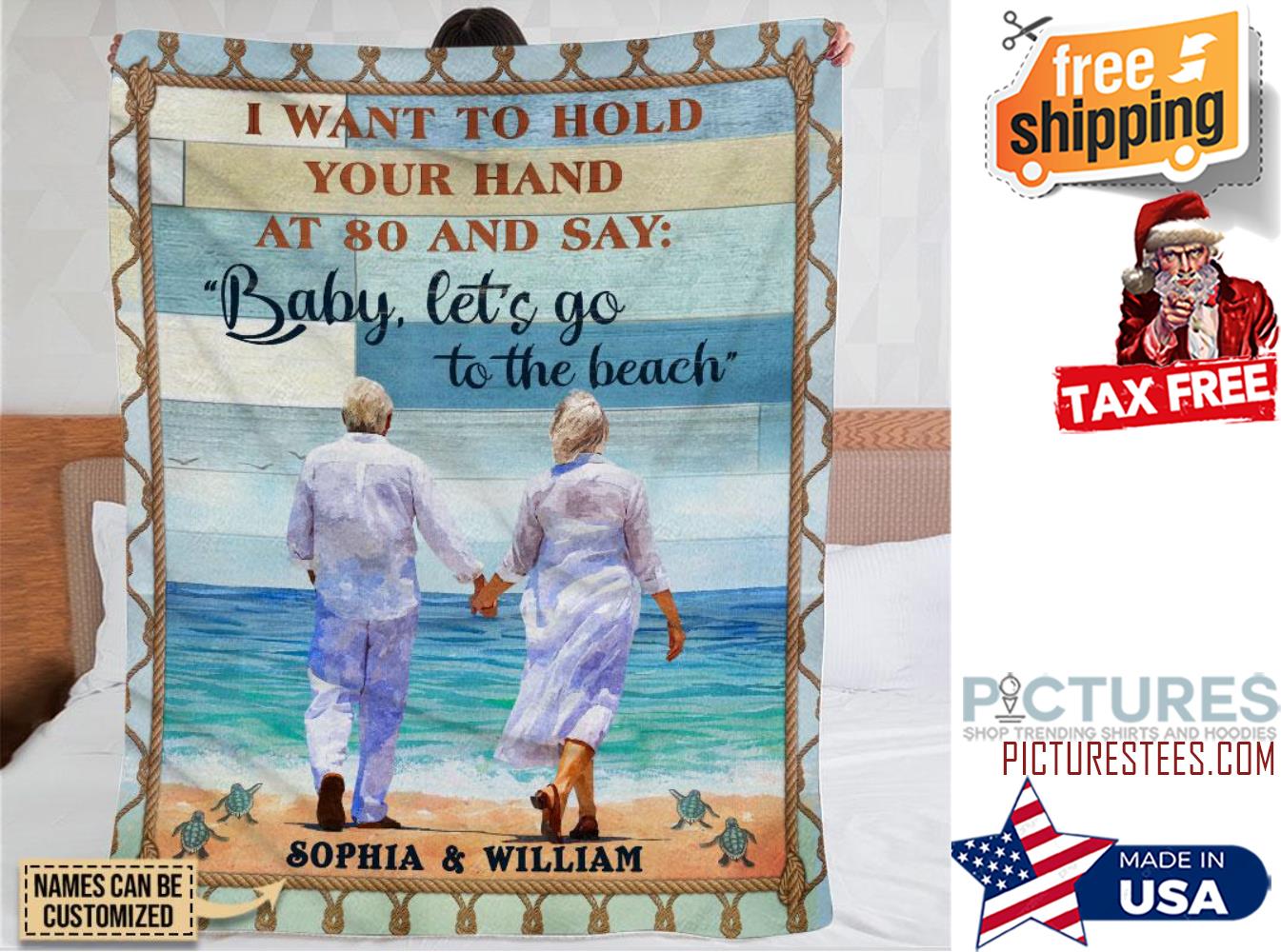 Let s Go To The Beach, Old Couple, Couple Gift, Custom Blanket