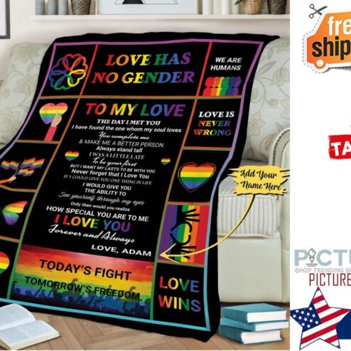 Love have no gender Blanket For Couples, Fleece Blanket With Couple Names, Customized Blanket