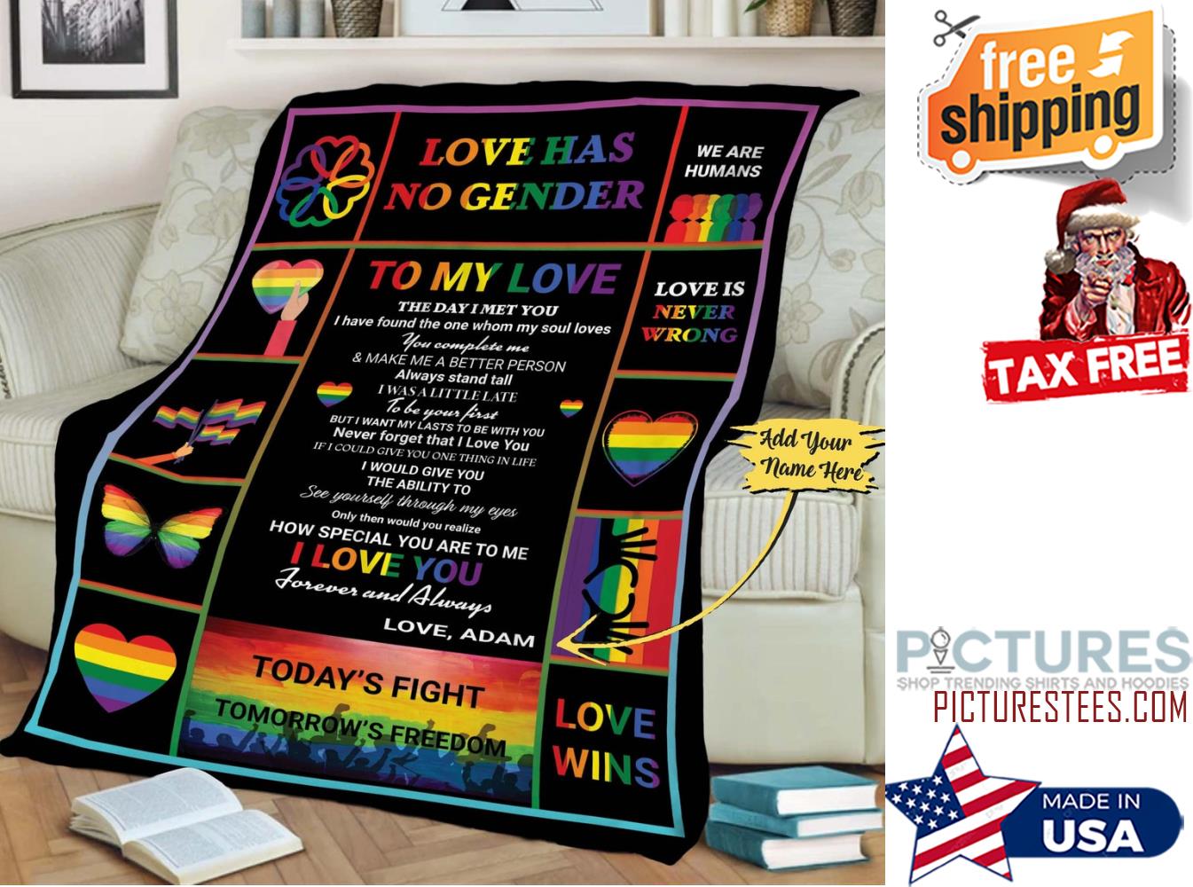 Love have no gender Blanket For Couples, Fleece Blanket With Couple Names, Customized Blanket