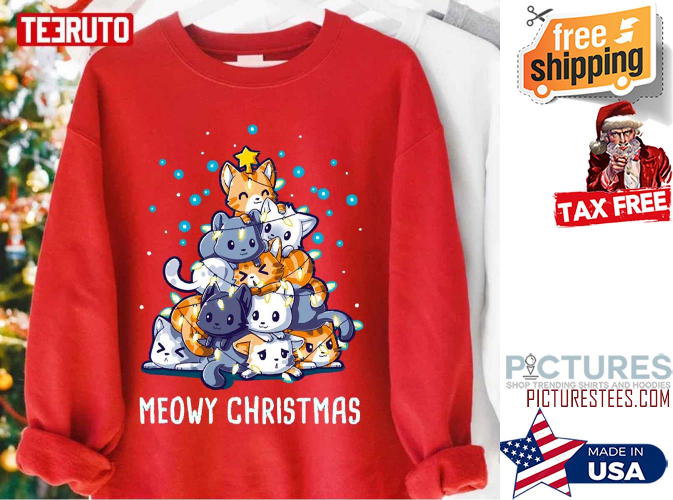 Cat Christmas Sweater Gifts Meowy Christmas Sweatshirt Unisex Mens and Womens Cute Soft FAST Shipping Trending Popular T-shirts