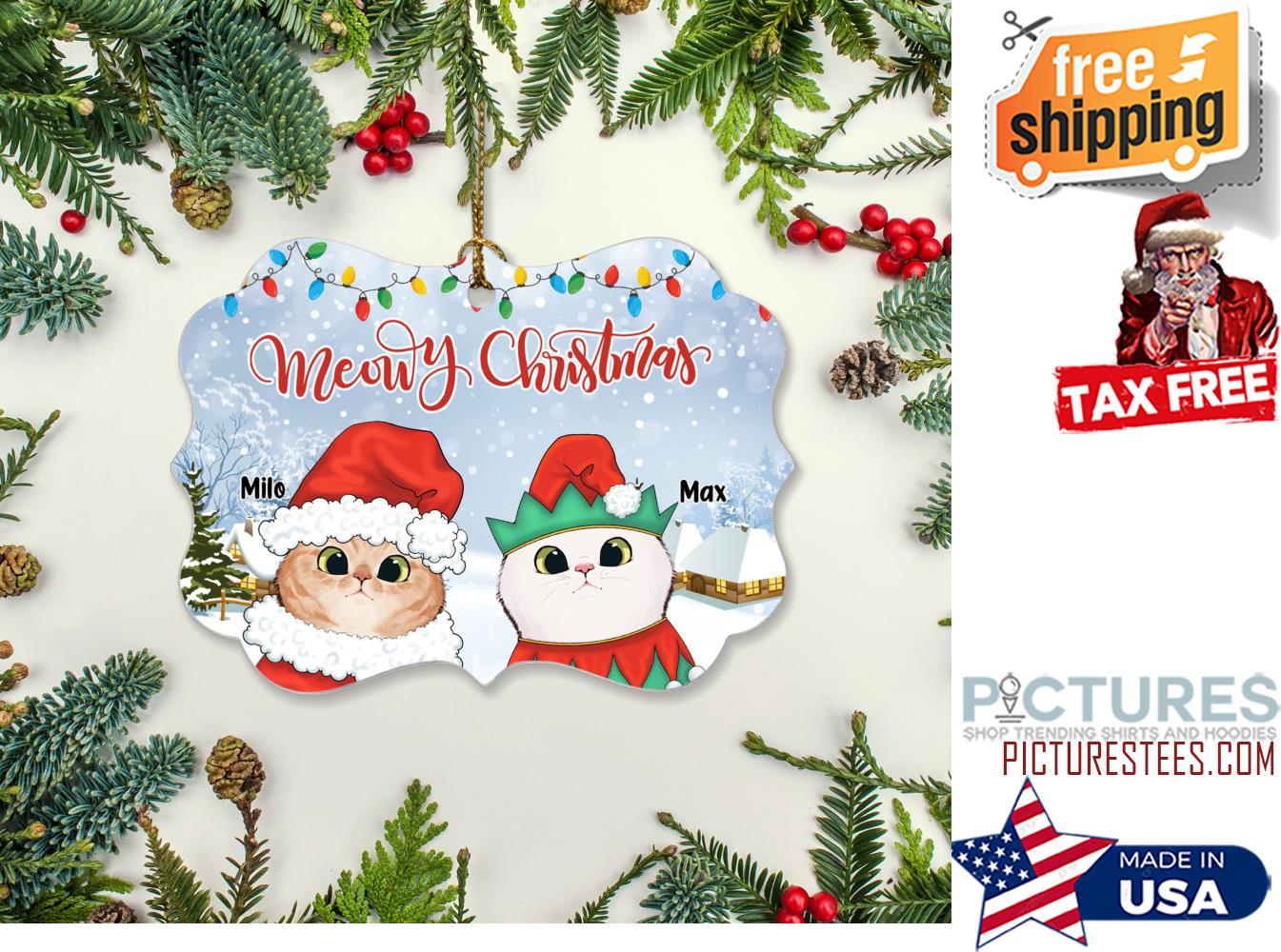 Meowy Christmas Personalized Aluminum Ornament