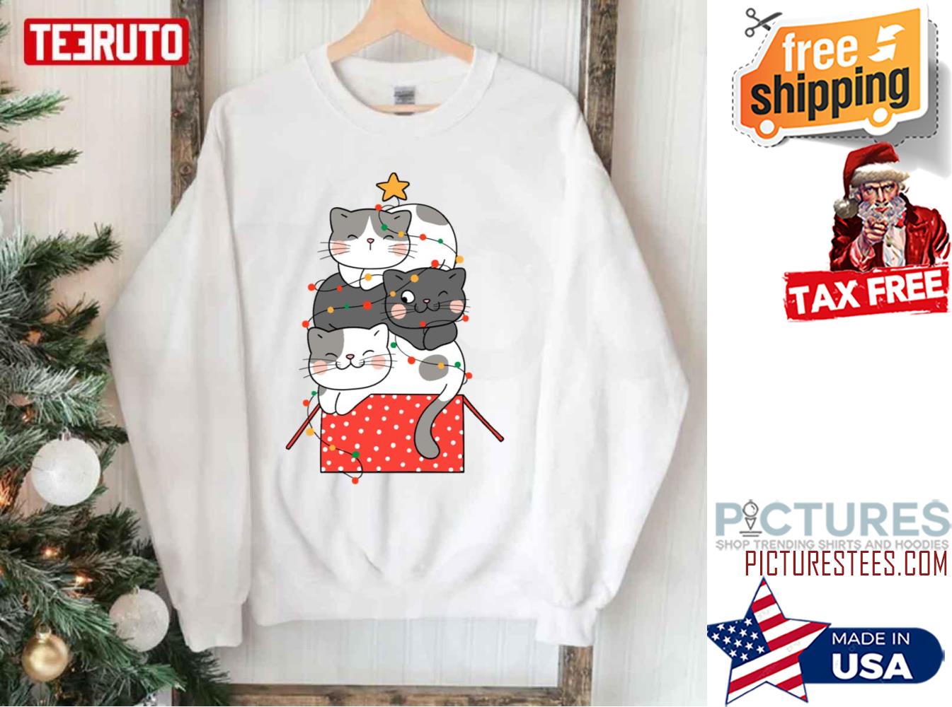Meowy Christmas Tree Cat Lover Sweatshirt