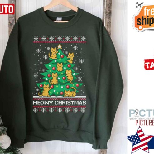 Meowy Christmas Ugly Cat Xmas Shirt