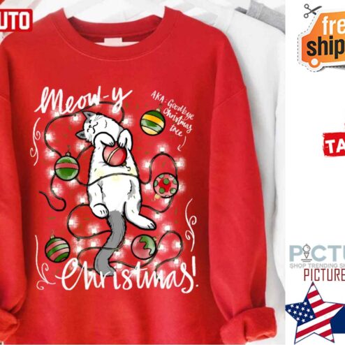Meowy Christmas Xmas Cat Lover Gift Shirt