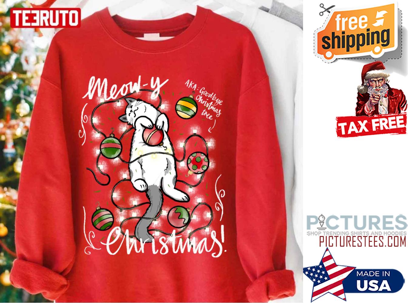 Meowy Christmas Xmas Cat Lover Gift Sweatshirt