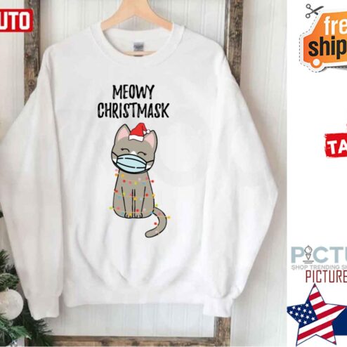 Meowy Christmask Cute Christmas Cat Shirt