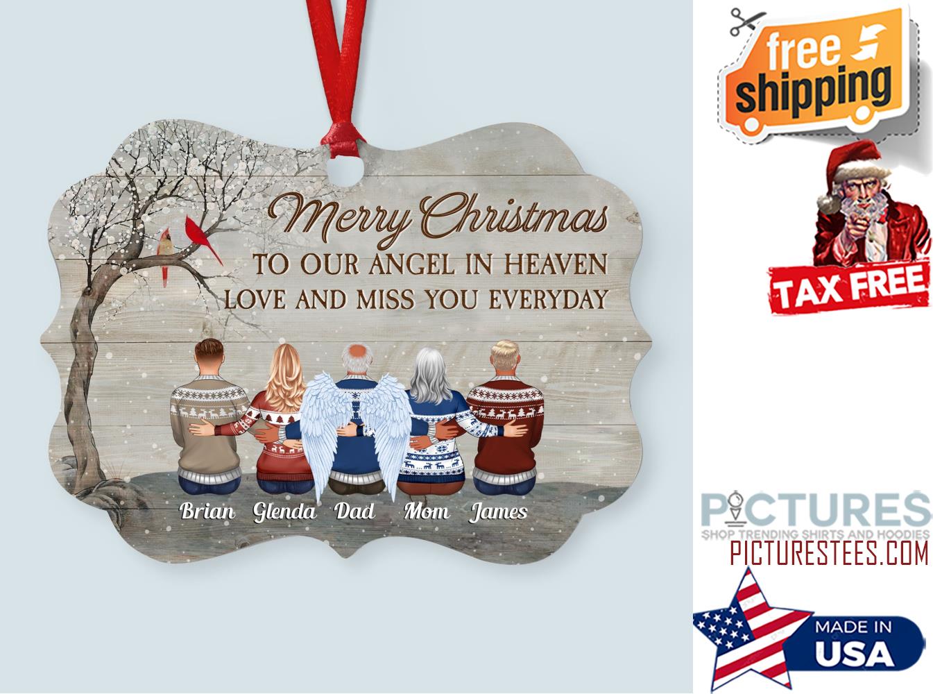 Merry Christmas To Our Angels In Heaven Personalized Aluminum Ornament