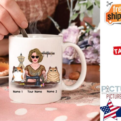 Never Underestimate An Old Woman With Cats Sewing Skills Personalized Mug