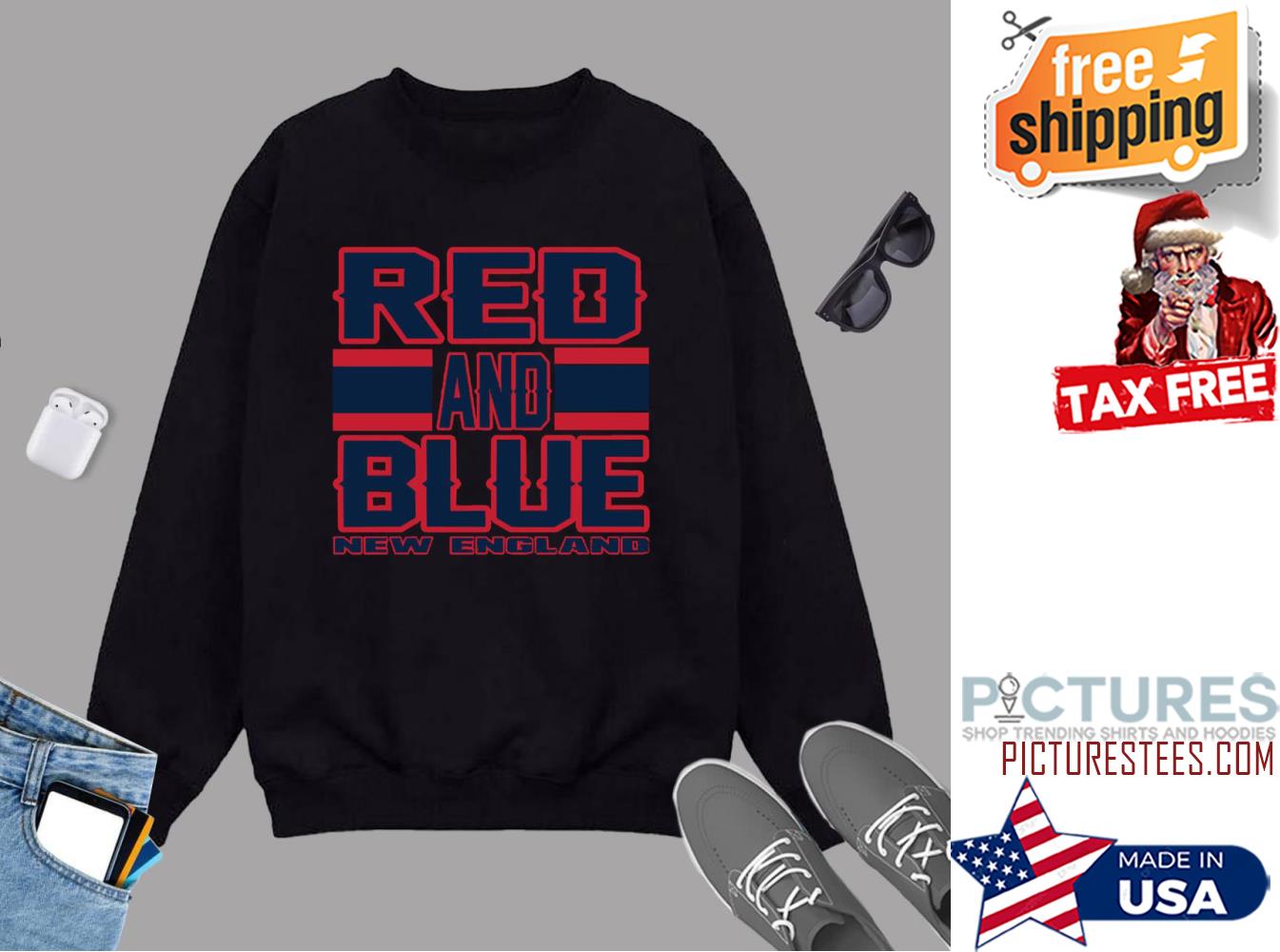 New England LYFE Red And Blue Football Colors Sweatshirt