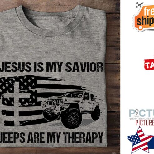 Official jesus is my savior jeeps are my therapy american flag shirt