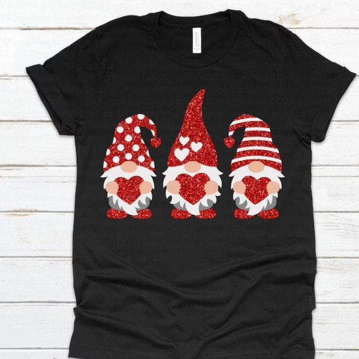 Three Gnomes Glittler valentine's day shirt