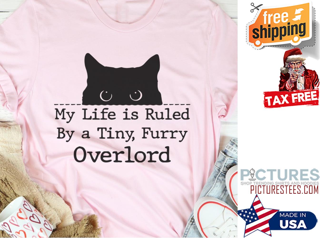 Original black cat my life is ruled by a tiny furry overlord shirt