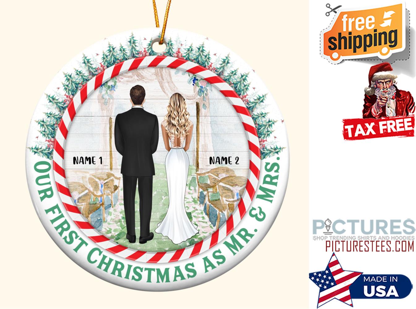Our First Christmas As Mr And Mrs Personalized Ceramic Ornament