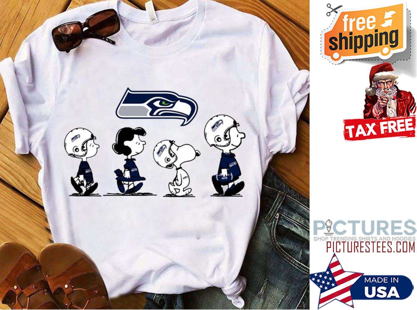 Peanuts walking Seahawks shirt