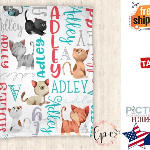 Personalized Baby Blanket Personalized Blanket Kitten Blanket Name Blanket Kitten Cat Name Blanket