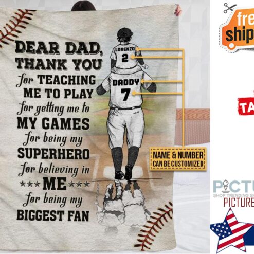 Personalized Baseball Dad And Son Thank You Customized Fleece Blanket