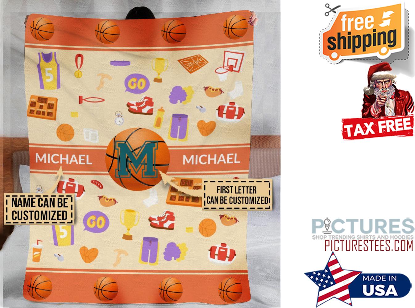 Personalized Basketball Cute Drawing Fleece Blanket