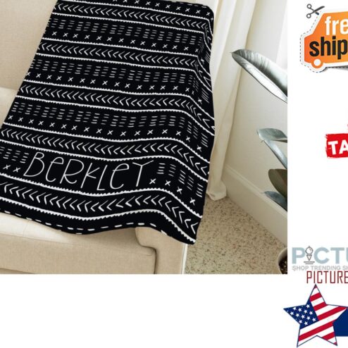 Personalized boho tribal mudcloth baby blanket nursery decor in black and white Modern baby blanket