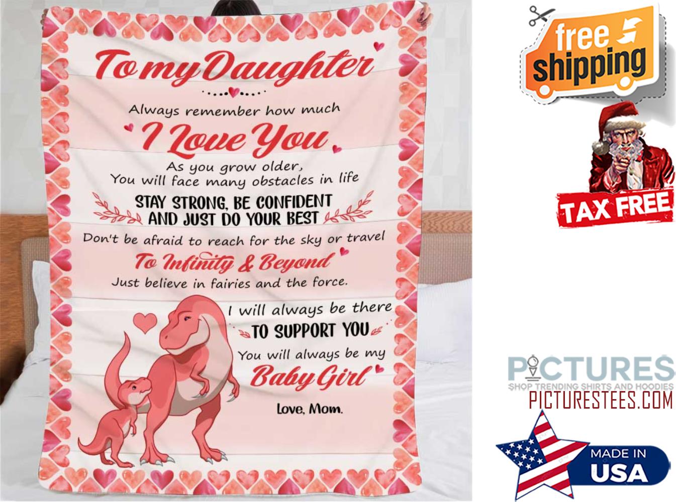 Personalized Dinosaur You Will Always Be My Baby Girl Customized Fleece Blanket