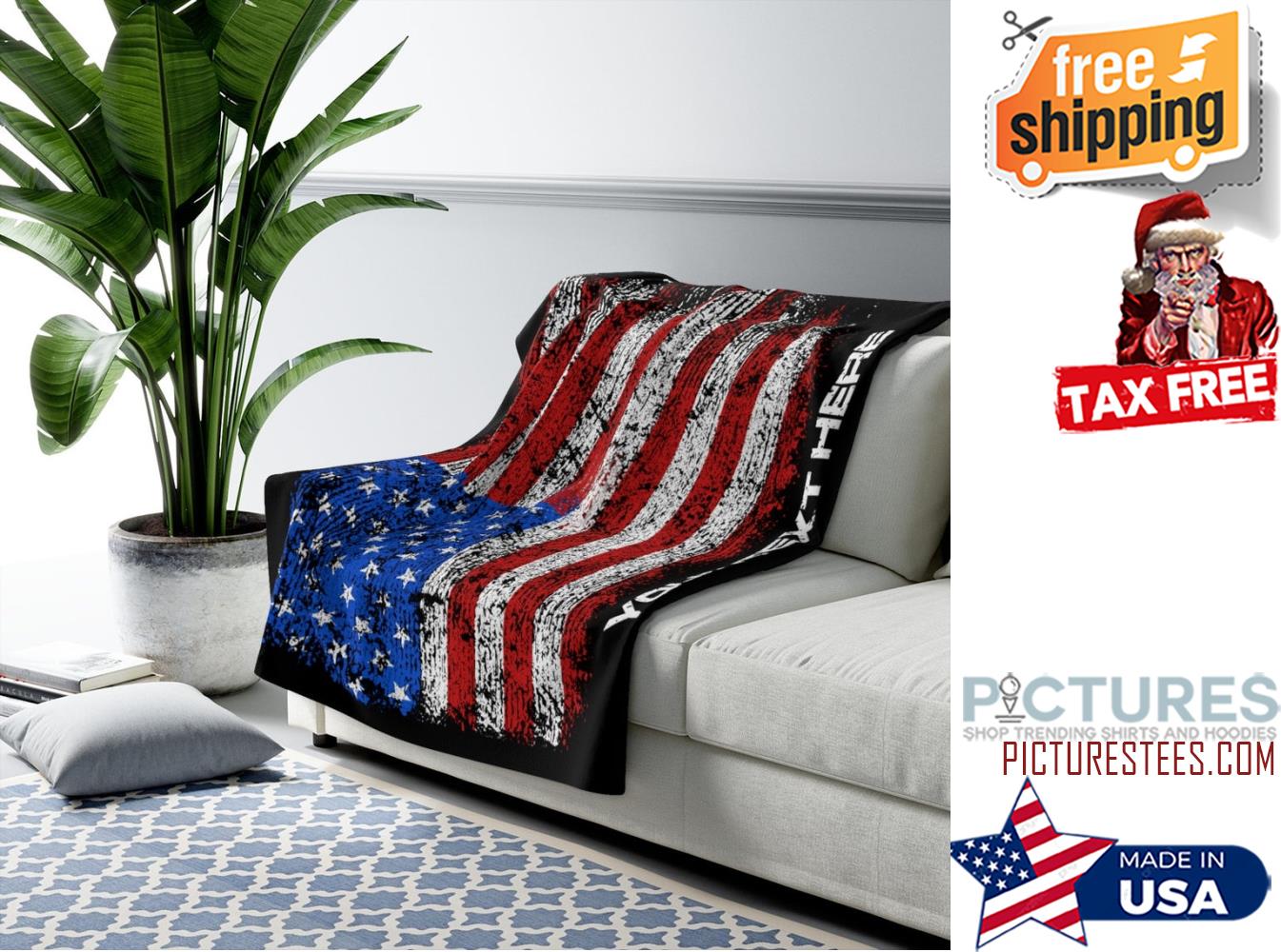 Personalized Distressed American Flag Sherpa Fleece Blanket