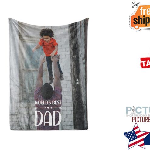 Personalized Fathers Day Blanket Upload Your Own Photo With Your Dad Custom Fleece and Sherpa Blanket