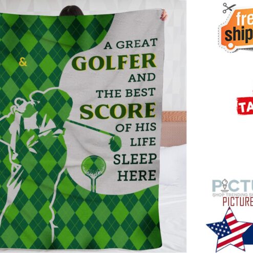 Personalized Golf Plaid Couple Sleep Here Fleece Blanket