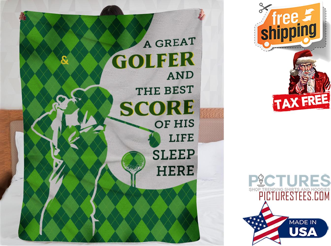 Personalized Golf Plaid Couple Sleep Here Fleece Blanket