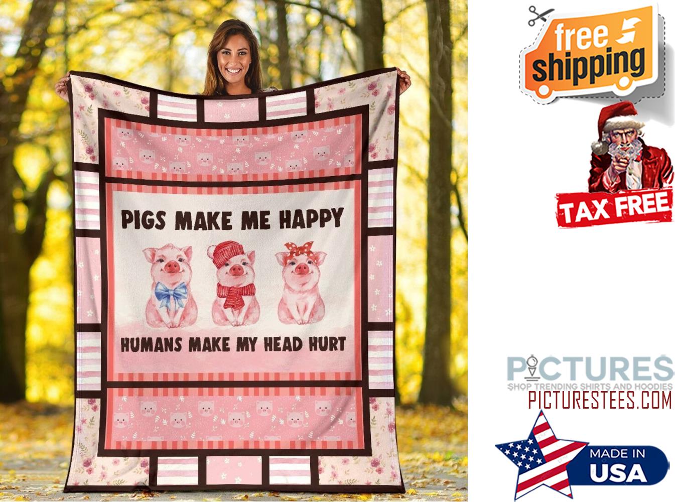 Pigs Make Me Happy Farming Farmer Blanket Gift For Pigs Lovers Fleece Sherpa Blanket