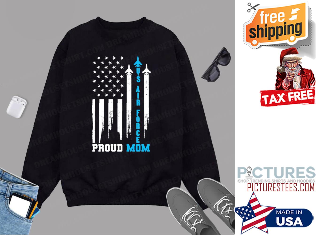 Proud US Air Force Mom Rocket America Flag Mothers Day Sweatshirt