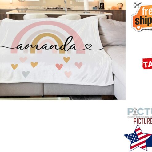 Rainbow custom blanket with name personalized baby girl name blanket rainbow boho blanket