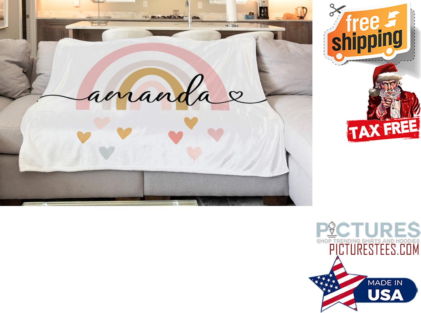 Rainbow custom blanket with name personalized baby girl name blanket rainbow boho blanket