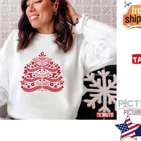 Red Scandinavian Folk Art Style Christmas Tree Shirt