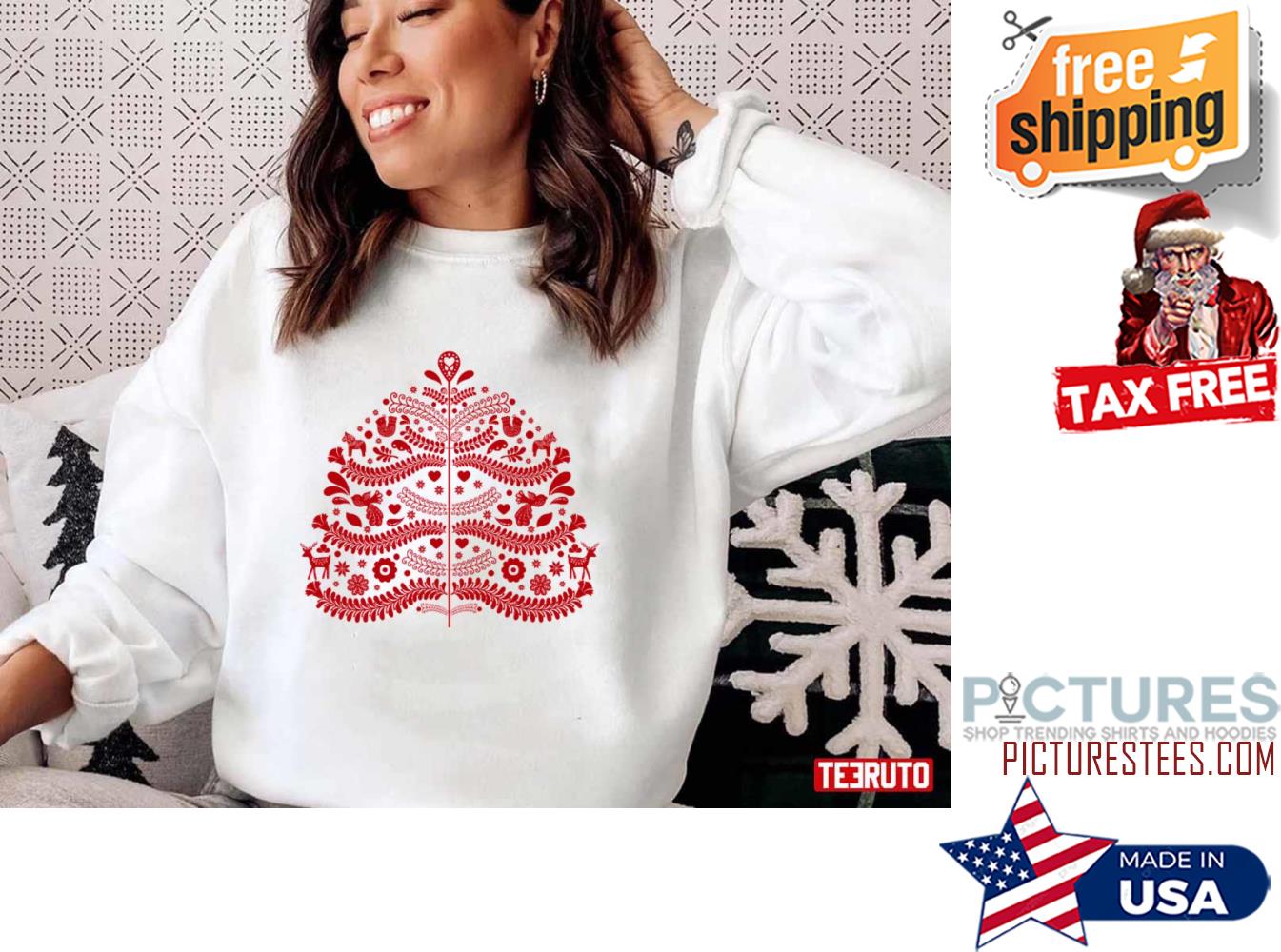 Red Scandinavian Folk Art Style Christmas Tree Sweatshirt