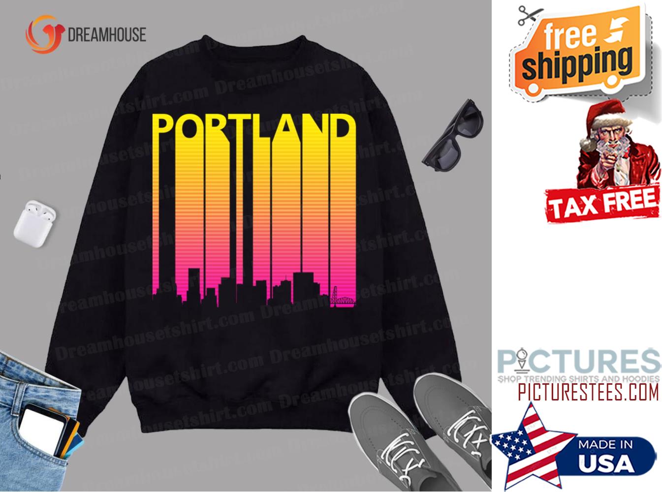 Retro 1980s Portland Skyline Silhouette Sweatshirt