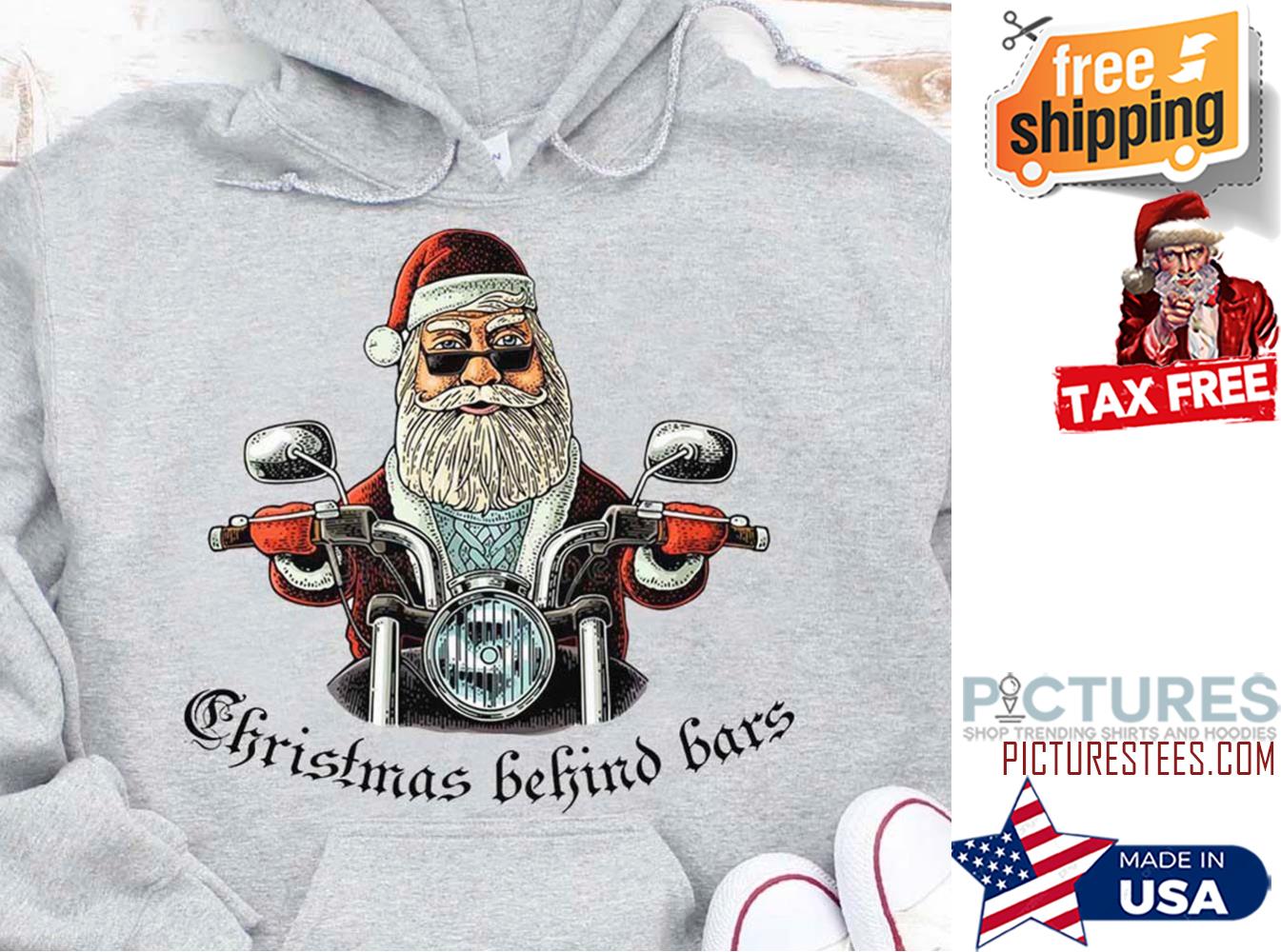 Santa Claus riding christmas behind bars shirt