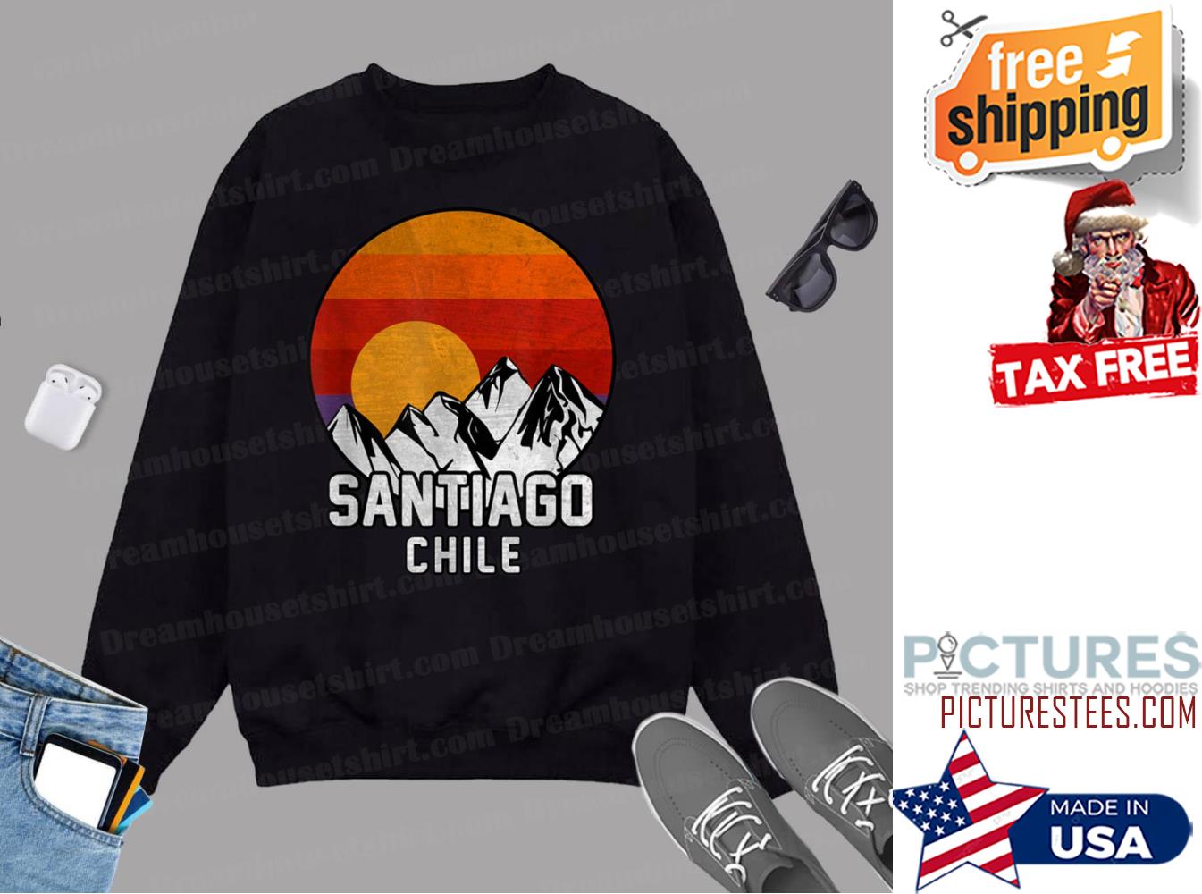 Santiago Chile Retro Mountain Sunset Design Sweatshirt